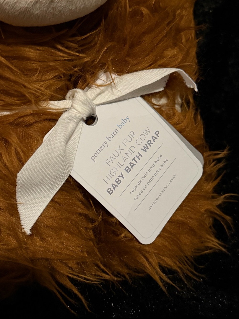 Pottery Barn Baby Highland Cow Faux Fur Hooded Bath Wrap - Rust Brown - Picture 3 of 9